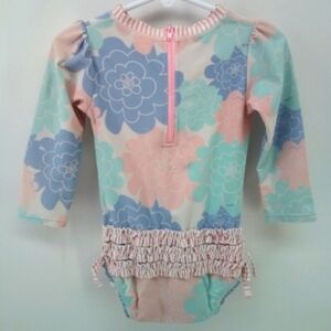 Ruffle Butts Girl's Rashguard Floral Swimwear 1 Piece Zipper Long Sleeves 18-24